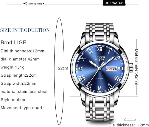 Vista 7 de LIGE Relojes para hombre, casual, de cuero, analógico, de cuarzo, para hombre, negro, Fahison, reloj de pulsera para hombre, reloj deportivo