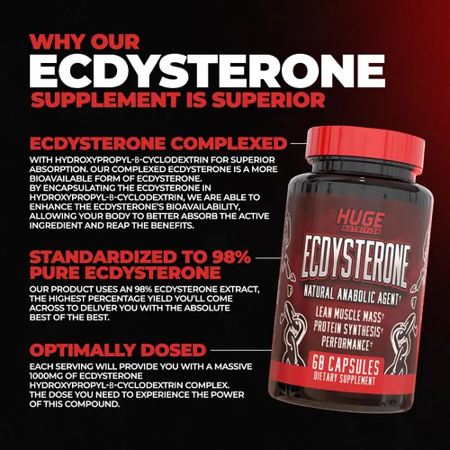 Vista 3 de Huge Supplements Pila de turkesterona y ecdysterona, construye músculo y fuerza, tecnología de absorción mejorada (60 porciones)