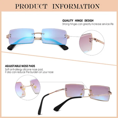 Vista 34 de Gafas de sol rectangulares para hombres/mujeres, gafas de sol pequeñas sin montura cuadrada