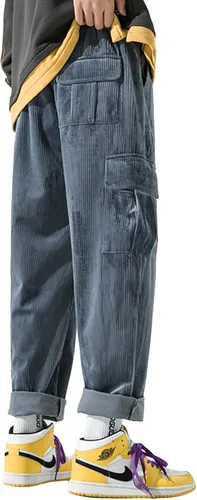 Vista 4 de Aelfric Eden Pantalones deportivos de pana vintage para hombre, pantalones largos y sólidos con cintura elástica, pantalones casuales de hip hop