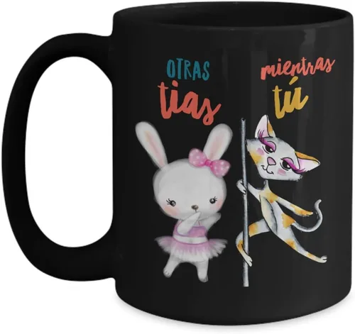 Vista 3 de Regalo para tias Taza de cafe para hermana Perfecto regalo para navidad, graduados, profesionales y estudiantes Vaso con afirmaciones Negro