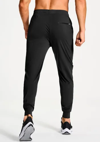 Vista 2 de Pantalones deportivos elásticos para hombre con bolsillos con cremallera, para correr, entrenamiento, gimnasio, atletismo, pantalones de golf