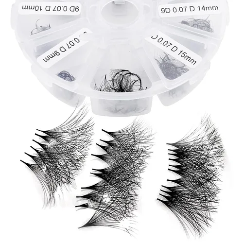 Vista 8 de Extensiones de pestañas de 1200 fans, prefabricadas, con volumen, 9-20mm, bandeja mixta, 20D, con punta en C, base puntiaguda, extensiones