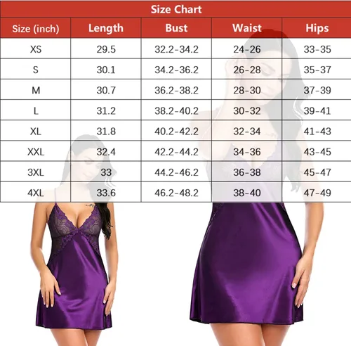 Vista 6 de Avidlove Lencería para mujer, cuello en V, camisón corto de satén con encaje para dormir
