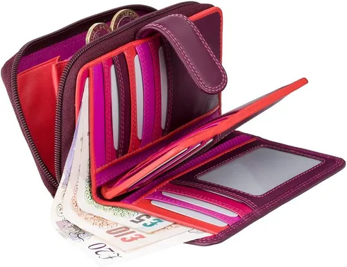 Vista 4 de RIO 13 - Cartera grande de piel suave para mujer, ciruela fucsia, Cartera grande