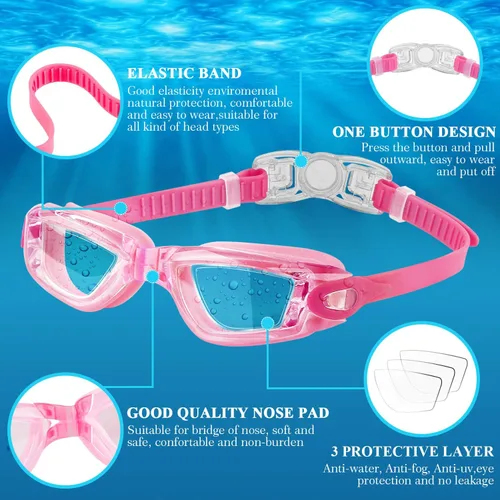 Vista 2 de COOLOO - Gafas de natación para niños, paquetes de 2 gafas de natación para niños y niñas de 4 a 16 años