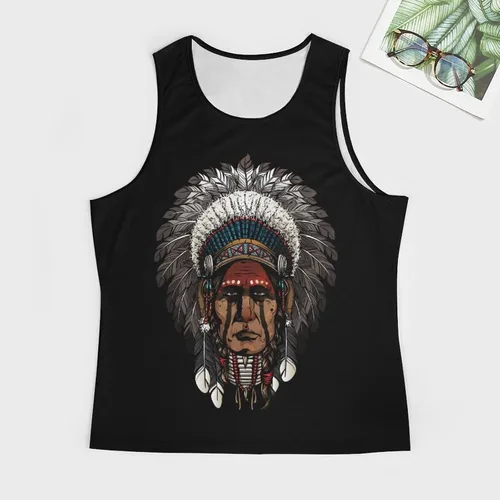 Vista 3 de Camiseta sin mangas de guerrero indio nativo americano para hombre, camiseta sin mangas, chaleco de gimnasio, camisas de verano