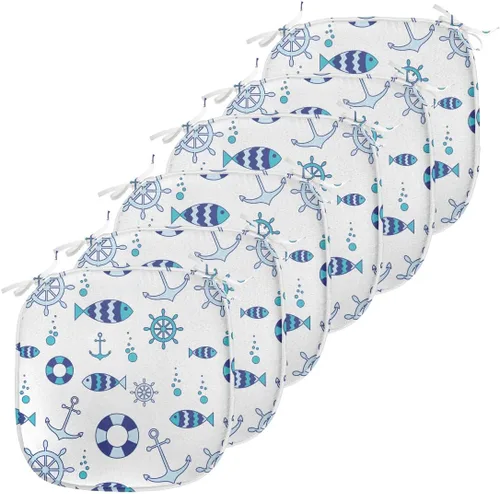 Vista 186 de Lunarable Cojín de asiento para silla de café, siluetas de taza de café expreso con frijoles fuente de cafeína, ilustración de bebidas gourmet