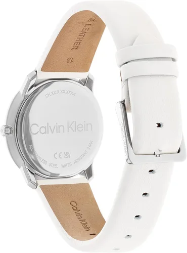 Vista 3 de Calvin Klein Caja unisex de cuarzo de acero inoxidable y correa de cuero Color blanco Modelo 25200161 Blanco
