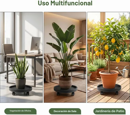Vista 7 de Paquete de 2 organizadores para plantas con ruedas, soportes Negro