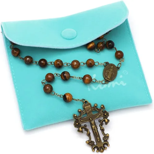Vista 47 de KOMI Rosario de cuentas católicas para mujer, collar de cuentas de rosario con cruz de crucifijo, perlas de cristal, rosario, rosarios, católicos