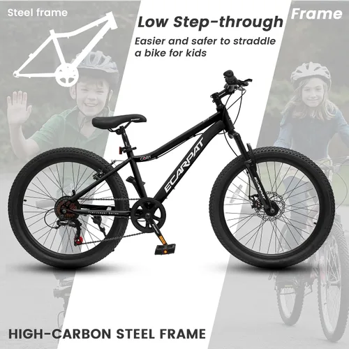 Vista 7 de Ecarpat Bicicleta de montaña para niños de 20/24 pulgadas, bicicleta de montaña de 7 velocidades con suspensión delantera, freno de disco delantero