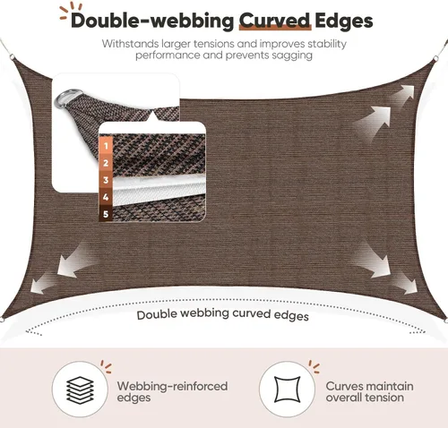 Vista 4 de Quictent Toldo rectangular de polietileno de alta densidad de 6.53 oz, 98% de bloqueo UV, para patio, jardín, cubierta comercial con kit de Marrón
