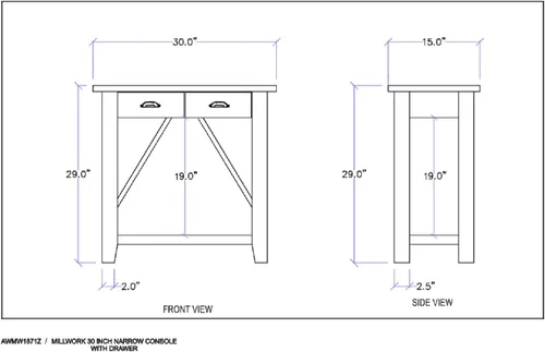 Vista 3 de Alaterre Furniture Millwork - Consola de madera y zinc de 30 pulgadas con dos cajones