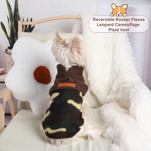 Vista 4 de Suéteres para Perros Pequeños Macho Hembra, Suéter a Cuadros para Cachorros Chaleco de Ropa de Perro de Forro Polar, Suéter Elástico XSmall