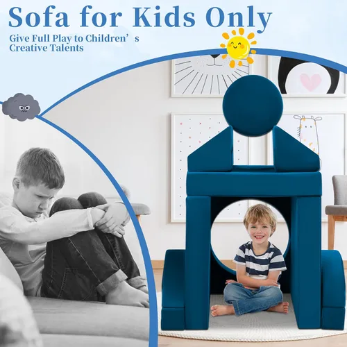 Vista 6 de Edbuosy Sofá para Niños Pequeños Modular - 18 piezas de sofás para niños para construir fortaleza, sofá de espuma convertible y cojín de juego