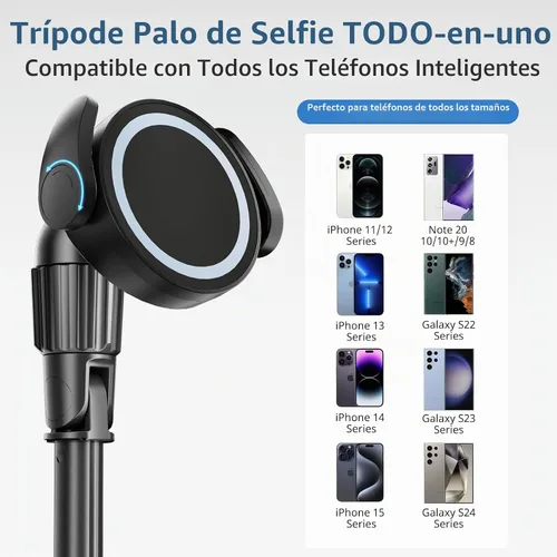 Vista 6 de UBeesize Trípode magnético para teléfono selfie de 62 pulgadas con control remoto inalámbrico, soporte extensible para teléfono celular, compatible