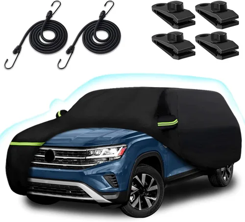 Vista 31 de Funda de automóvil de 6 capas para Hummer H2 SUV 2002-2009, 210T, impermeable, sol, lluvia, UV, polvo, nieve, protección al aire libre, H2, cubierta