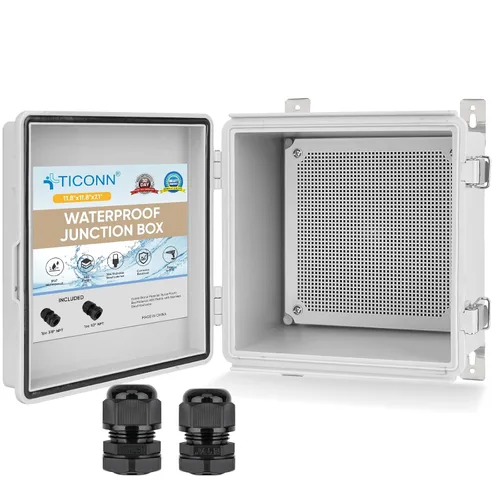 Vista 27 de TICONN - Caja de conexiones eléctricas impermeable IP67 con carcasa de plástico ABS con tapa con bisagras con placa de montaje, soportes de pared