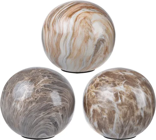 Vista 5 de A&B Home - Juego de 3 bolas de mármol marrón tostado, decoración del hogar, orbes decorativos para decoración de mesa, base plana para esfera de Gris