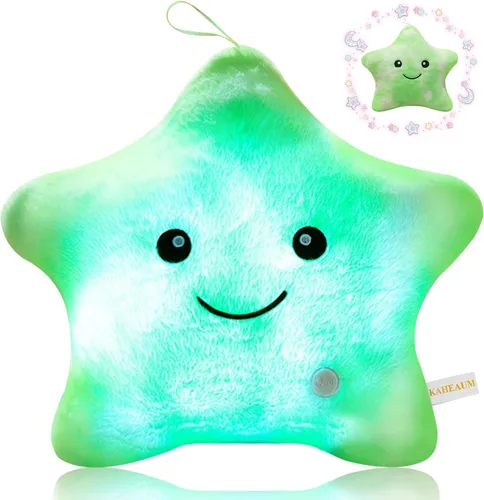 Vista 11 de Glow Star - Almohada con luz LED de noche, animales de peluche para niñas y niños, almohadas de peluche para adultos y niños, para fiestas