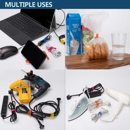 Vista 5 de 12 bridas de silicona reutilizables de 4, 6, 12 pulgadas, correas de sujeción de silicona reutilizables con núcleo de acero para agrupar
