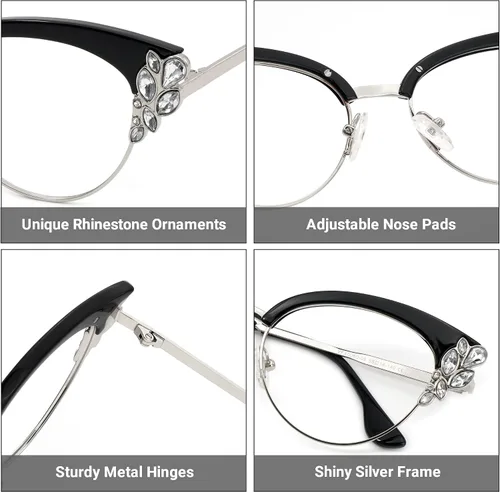 Vista 3 de Zeelool Gafas de bloqueo de luz azul con diamantes de imitación para mujer, de gran tamaño, ojo de gato, Hearn VFX0060