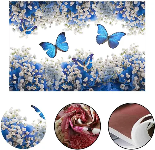 Vista 7 de BJXTGU168 - Telón de fondo de mariposas para cumpleaños, flores azules de gypsophila, telón de fondo de fotos para decoraciones de fiestas temáticas