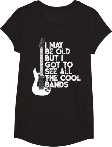 Vista 3 de Camiseta con texto en inglés "I May Be Old But I Got to See All The Cool Bands" Negro