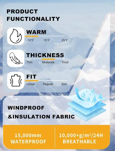 Vista 6 de Chaquetas de esquí para hombre, abrigos de snowboard para mujer, chaqueta impermeable para deportes de invierno, resistente al viento, cálida