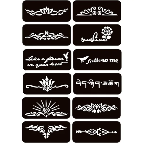 Vista 6 de Moricher kit de tatuajes de alheña, kits de tatuajes temporales, 5 conos, 96 plantillas, regalos para arte DIY, fiesta