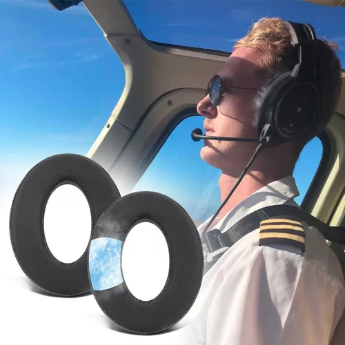 Vista 4 de SOULWIT Almohadillas de refrigeración para auriculares Bose Aviation X A10/A20, cojines con espuma de aislamiento de ruido de alta densidad - Negro