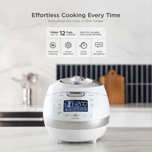 Vista 2 de CUCKOO Arrocera de alta presión de 6 tazas sin cocer / 12 tazas cocidas con tecnología de calentamiento por inducción, arrocera versátil con 16
