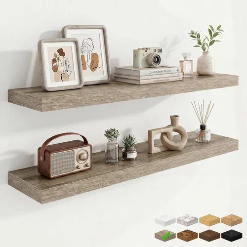 Vista 17 de Marsmiles 12in Depth Floating Shelves, 12x12x1.4, Rustic Brown, Set of 3 Marrón rústico