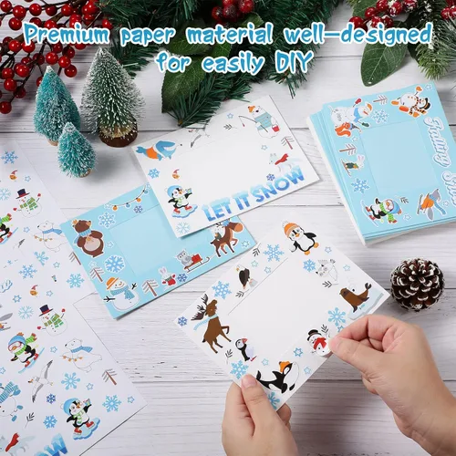 Vista 4 de Capoda Paquete de 24 kits de manualidades de imágenes de invierno, marcos de fotos de papel de nieve para niños, marcos de fotos de nieve