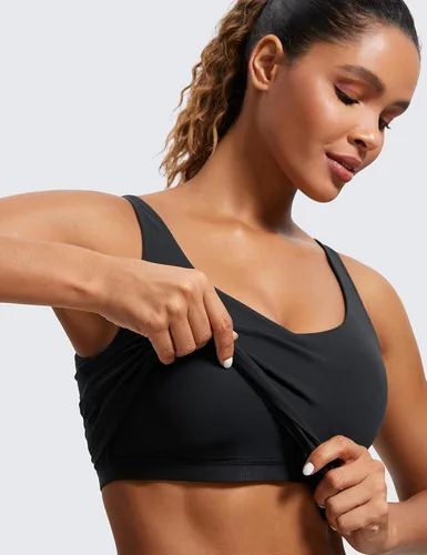 Vista 6 de CRZ YOGA Butterluxe - Brasier deportivo con cuello en V para mujer, camiseta corta acolchada para entrenamiento con brasier integrado