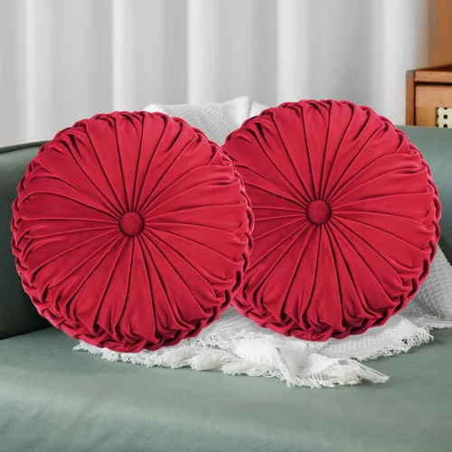 Vista 8 de HIG - Juego de 2 almohadas decorativas plisadas redondas de terciopelo verde manzana