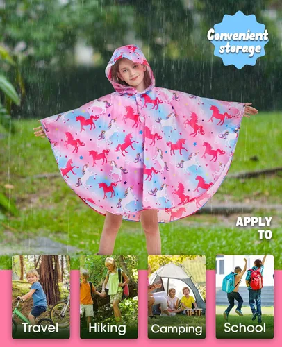 Vista 6 de WAWSAM Poncho de lluvia ligero para niños, impermeable, reutilizable