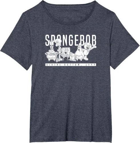 Vista 80 de Bob Esponja Vintage Group Simple Logo Camiseta, Negro