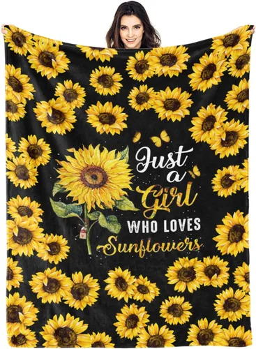 Vista 10 de Manta de girasol, suave, cálida, ligera, acogedora manta de felpa para cama, sofá, oficina, decoración de regalos para niños y mujeres, 80 x 60