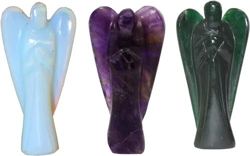 Vista 9 de 2 inches Natural Gemstone Guardian Angel Hand Curved 15 Choices Gemstones Crystal Prayer Angel Home Protection Pocket Crystal Angel