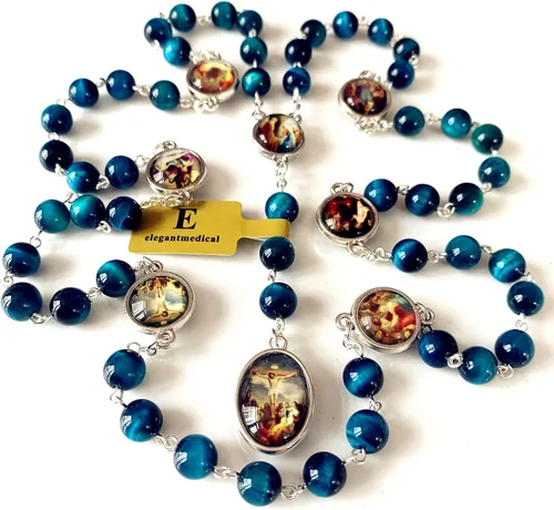 Vista 3 de elegantmedical Collar de Rosario de Ojo de Tigre Siete 7 Dolores María Católico