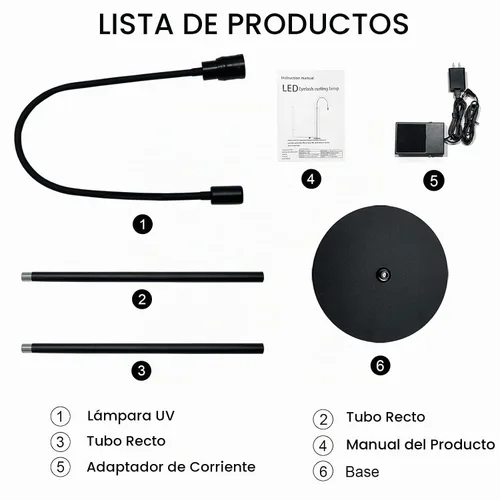 Vista 6 de Luz UV para extensión de pestañas, lámpara de pestañas ajustable, pedal de pie LED, luz de curado de gel UV
