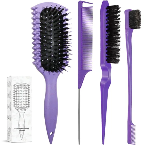 Vista 8 de Cepillo definidor de rizos, productos de cepillo de pelo rizado con 3 piezas de cepillo de pelo de espalda resbaladiza, cepillo de cerdas, peine