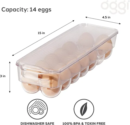 Vista 3 de OGGI Soporte apilable para huevos cubierto, organización de cocina, organizador de refrigerador, almacenamiento de alimentos, contenedores