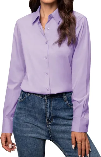 Vista 7 de Camisas con botones para mujer de ajuste clásico, camisa de vestir, camisa de trabajo, de negocios, casual, de manga larga, blusa, tops