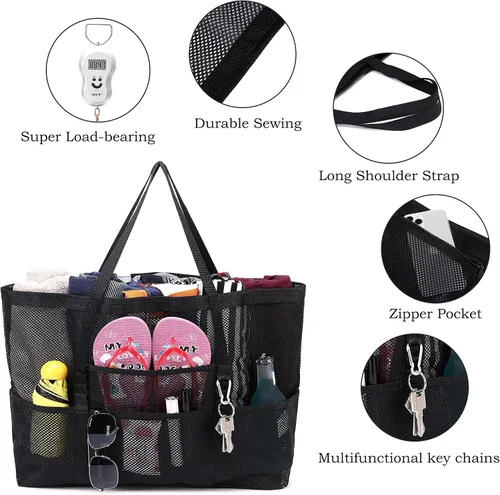 Vista 5 de Bolsa de playa de malla para mujer, plegable, para natación, vacaciones y bolsa de juguetes