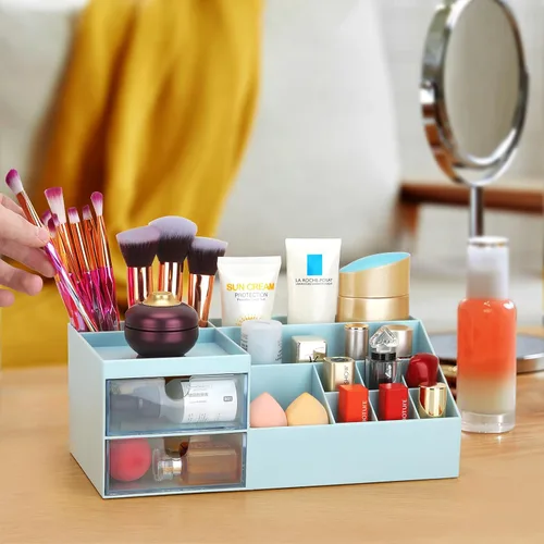 Vista 6 de LETURE Organizador de Escritorio, Caja Organizadora de Tocador de Maquillaje Cosmético, Almacenamiento de Maquillaje para Mostrador de Baño