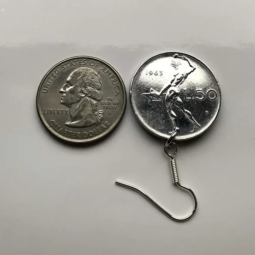 Vista 7 de Italia 50 Lire moneda pendientes pendientes italiana joyería laureado Roma Milán Florencia Venecia Verona Génova Perugia Palermo Bolonia Torino
