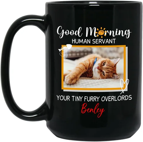 Vista 13 de Taza de café personalizada con nombre y foto de gato, marco de fotos personalizado para gato, taza de café negra de 11 onzas y 15 onzas, taza de té
